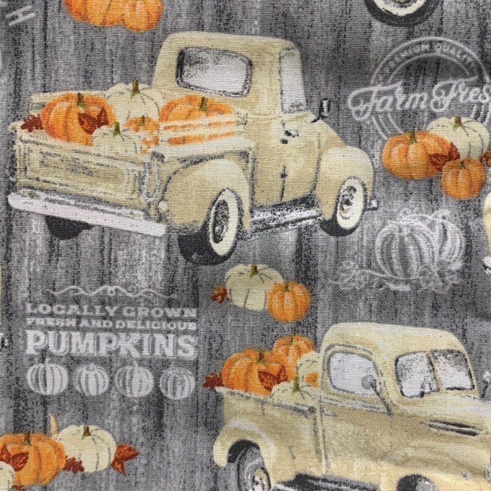 Fall Fabric Cotton Thanksgiving Material Fall, Trucks, Pumpkins one yard